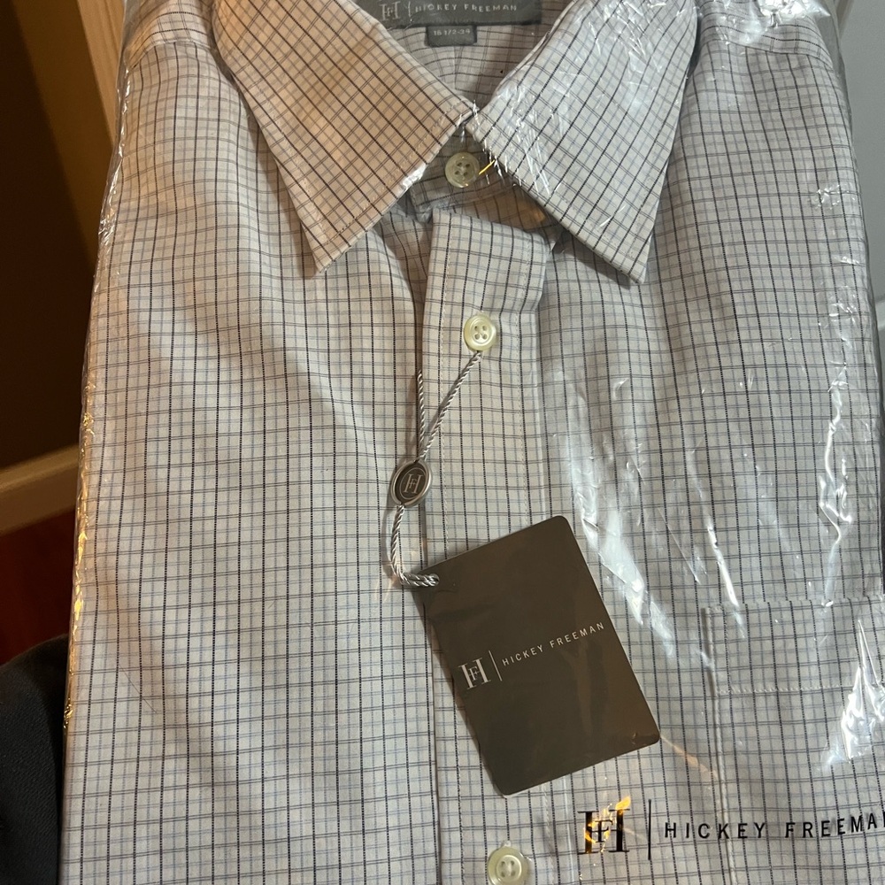 Hickey Freeman Men's Plaid Dress Shirt - White and Black